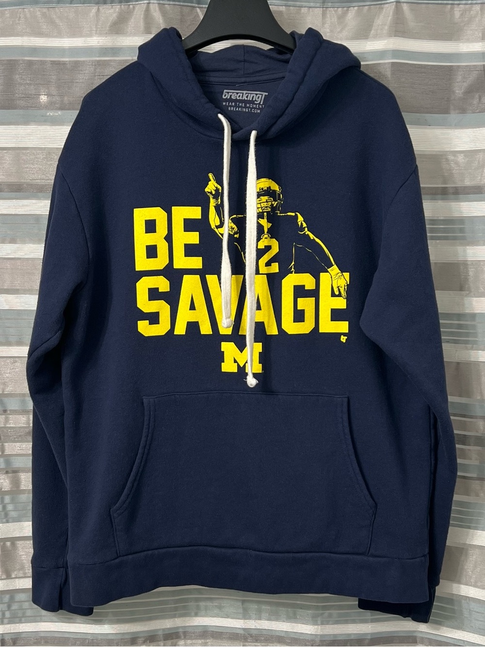 Michigan Wolverines Men’s Navy 'Be Savage' Hoodie - Yellow Print